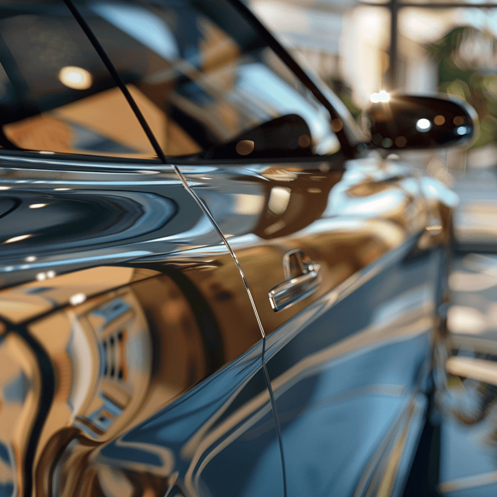 High-gloss exterior car detailing showcasing mirror-finish paint correction results